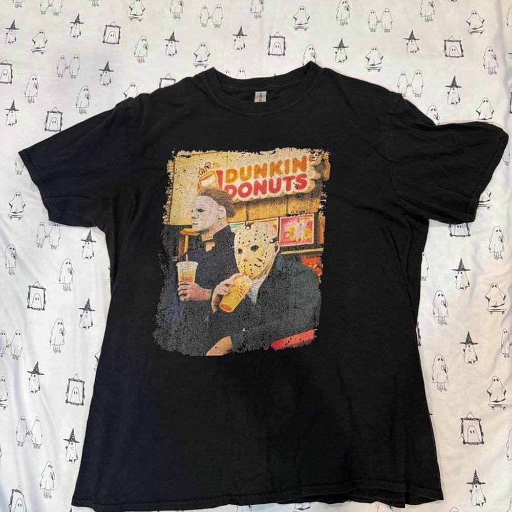 Black horror graphic tee featuring